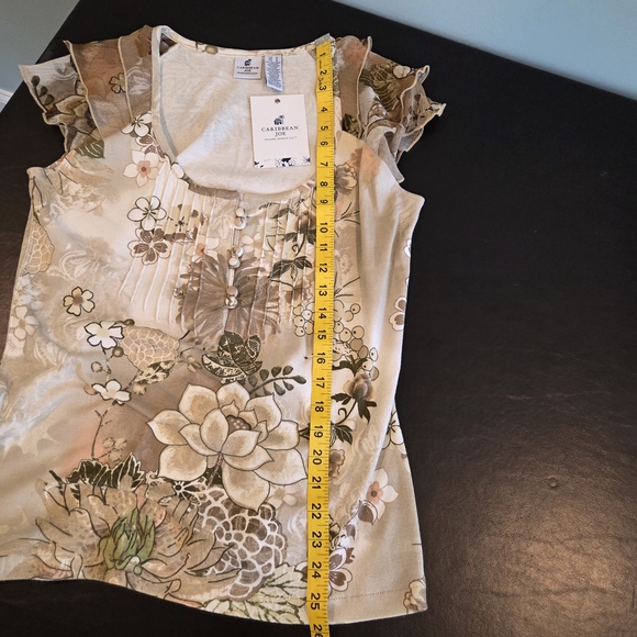 Caribbean Joe Floral Print Cap Sleeve Top Size M - Picture 12 of 12
